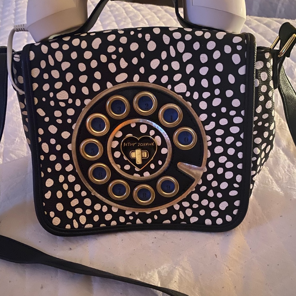 Betsey  Johnson Purse: conversation piece. Black and white dots.